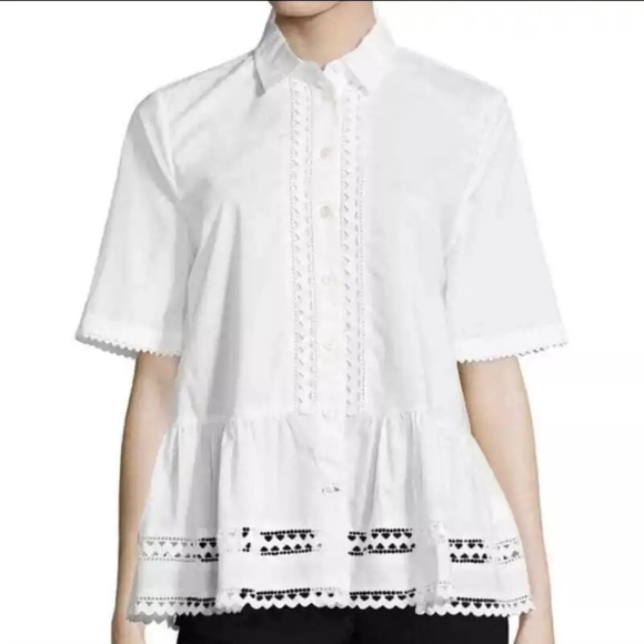 kate spade Tops - Kate Spade Lace Peplum Short Sleeve Button Down Shirt Womens Small Broome Street
